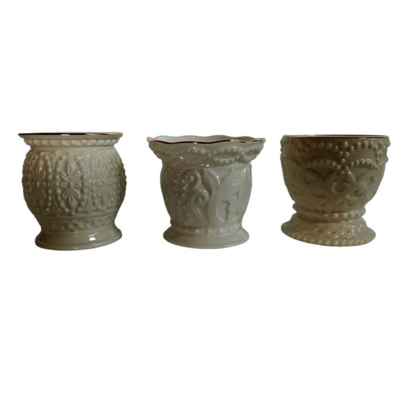 Lenox Beaded Candle Holders Gold Trim Set Of 3 Decorative Accents - Picture 2 of 9